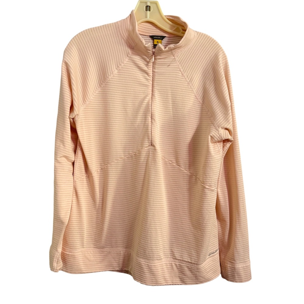 Eddie Bauer Womens L Pink Striped Quarter Zip Pullover Long Sleeve Activewear